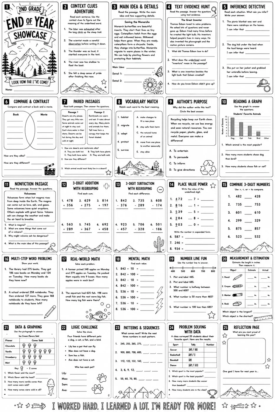End-of-year showcase worksheet pack