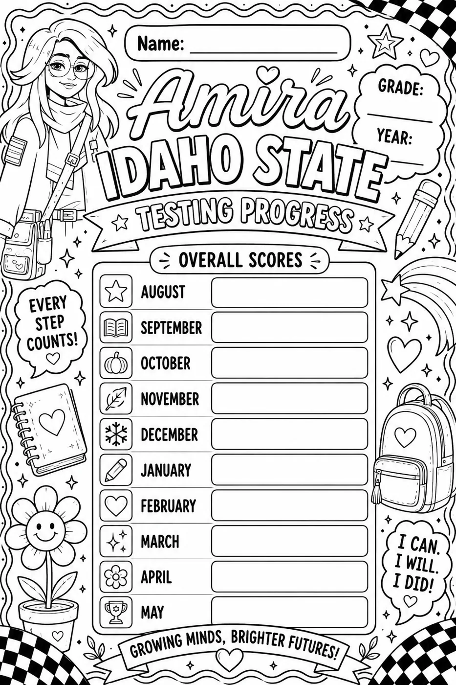 Testing progress sheet, line art