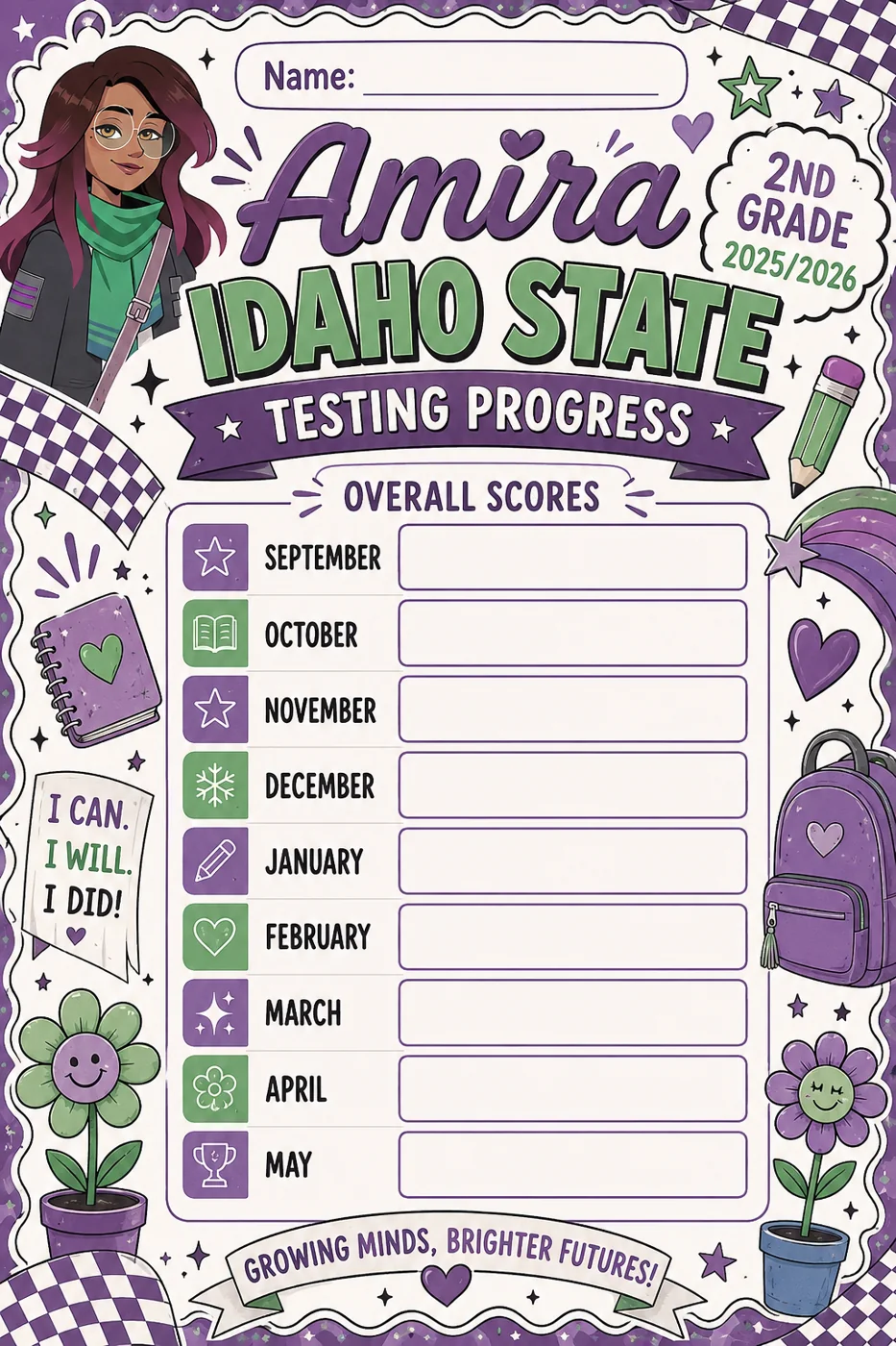 Testing progress sheet, full color